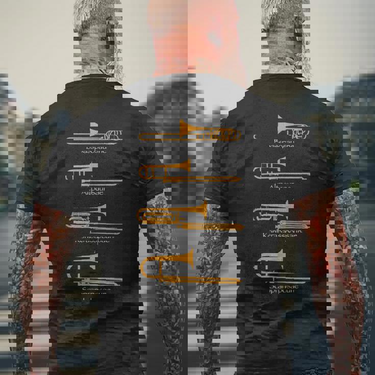 様々なトロンボーンタイプ トロンボーンギフト メンズTシャツ バックプリント 高齢者への贈り物