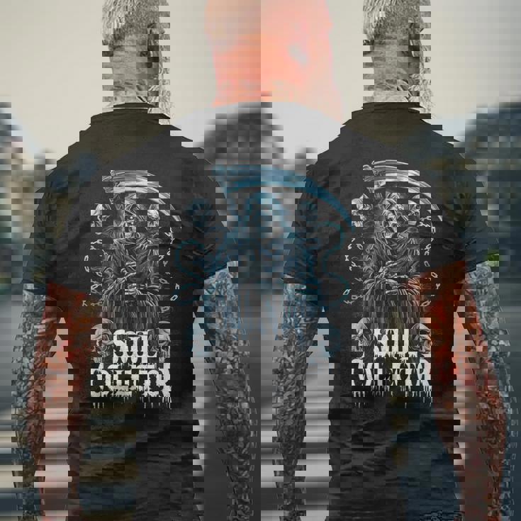 死神ソウルコレクタースカルチェーンアートホラーファン メンズTシャツ バックプリント 高齢者への贈り物