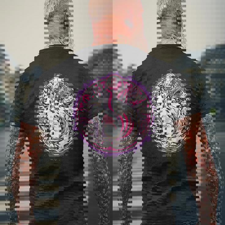 民話 きつね 九尾狐 日本龍 メンズTシャツ バックプリント 高齢者への贈り物