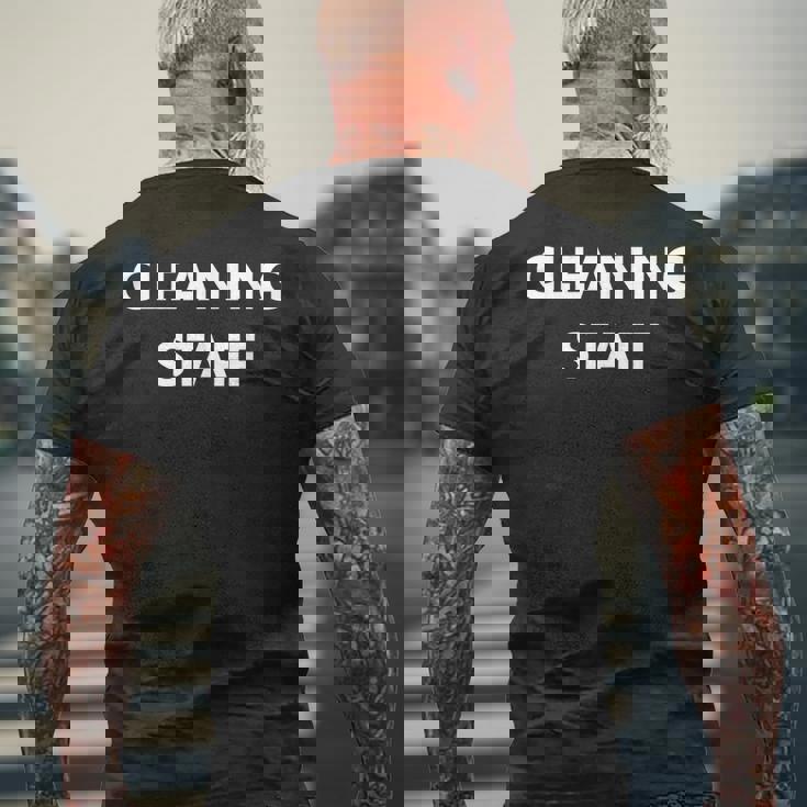 清掃スタッフ クルー 用務員 ユニフォーム カストディアン ジョブ 従業員 メンズTシャツ バックプリント 高齢者への贈り物