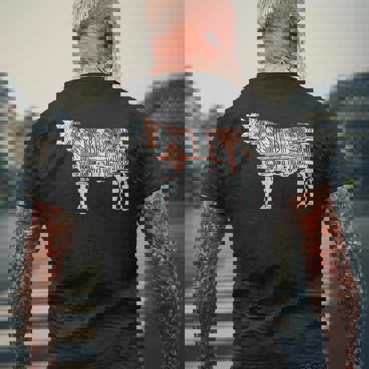 牛肉の部位 面白いtシャツ 焼肉 Bbq 牛 グルメ メンズ おもしろ 面白い 服 オリジナル グッズ ネタ イラスト メンズTシャツ バックプリント 高齢者への贈り物