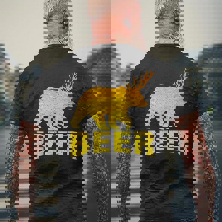 狩猟 ビール スピリット 動物 ティー ベア 鹿 ティー ビール クマ 鹿 メンズTシャツ バックプリント 高齢者への贈り物