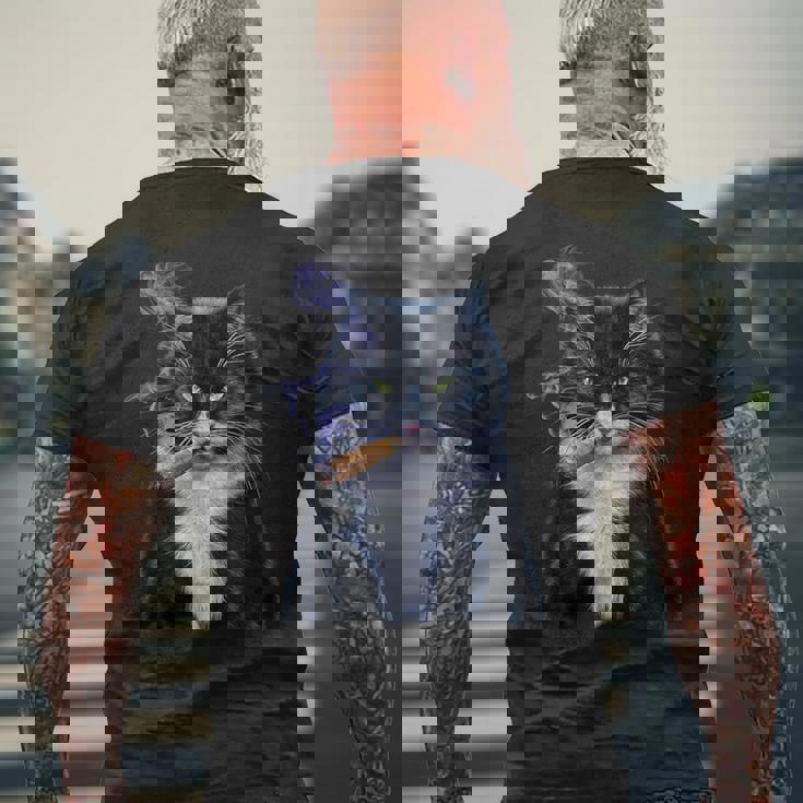 猫 ネコ ボス たばこ ねこ メンズTシャツ バックプリント 高齢者への贈り物