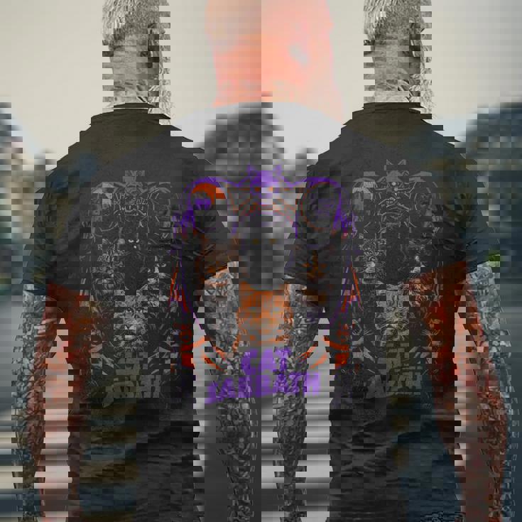 猫 安息日 猫 ヘビー ロック バンド パロディ メンズTシャツ バックプリント 高齢者への贈り物