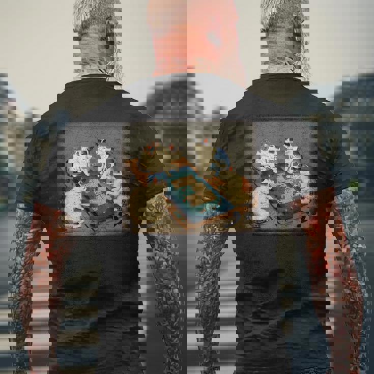 猫 遊ぶ 麻雀 面白いプレーヤー 文字付き メンズTシャツ バックプリント 高齢者への贈り物