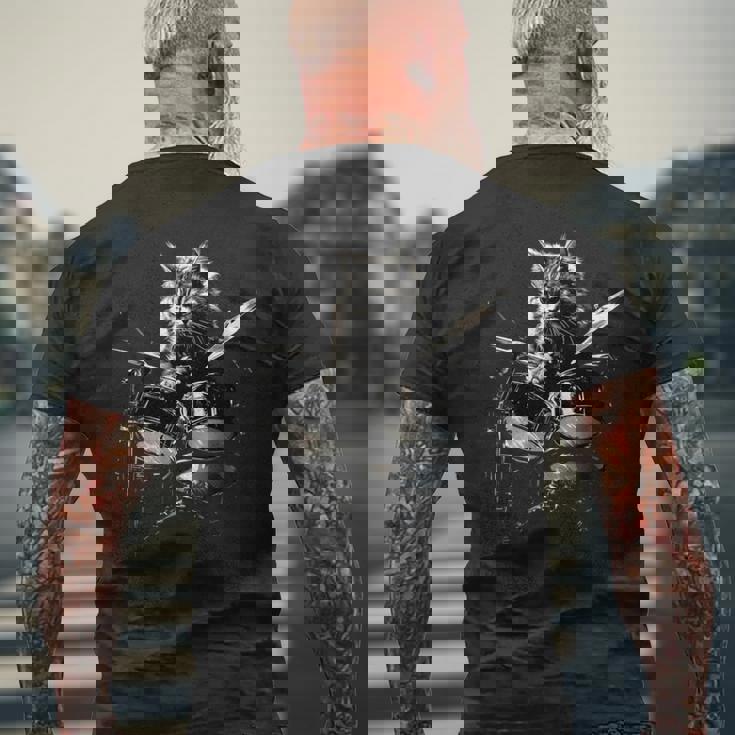 猫がドラムを叩く 長袖tシャツ メンズTシャツ バックプリント 高齢者への贈り物