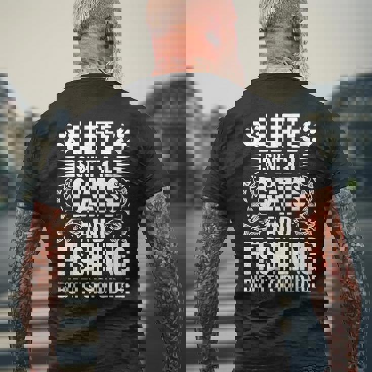 猫と釣り漁師 おもしろ釣り メンズTシャツ バックプリント 高齢者への贈り物