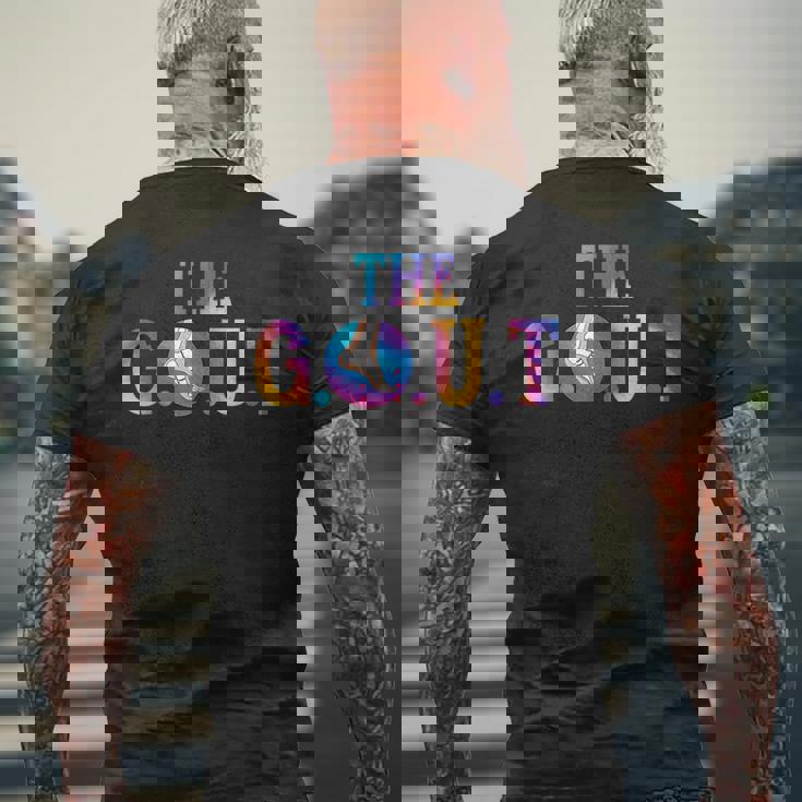 痛風戦士 炎症性関節炎啓発 ポダグラ痛風 メンズTシャツ バックプリント 高齢者への贈り物