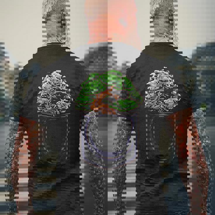 盆栽 木 膨らみポケット 面白いデザイン 盆栽 メンズTシャツ バックプリント 高齢者への贈り物