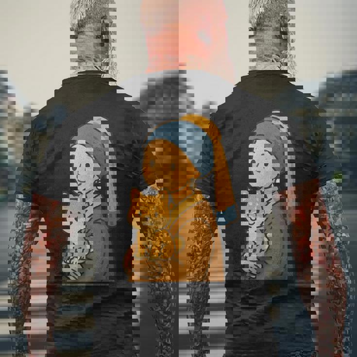 真珠の耳飾りの少女 柴犬 子柴 名画 いぬ イラスト かわいい 犬好き おもしろ 面白い メンズTシャツ バックプリント 高齢者への贈り物