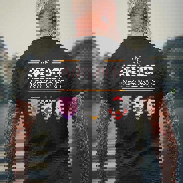 私たちは食材ではありませんビーガン、動物の権利 メンズTシャツ バックプリント 高齢者への贈り物