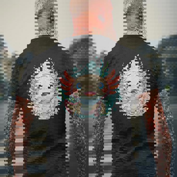 笑顔のaxolotl カワイイかわいい水中漫画 メンズTシャツ バックプリント 高齢者への贈り物