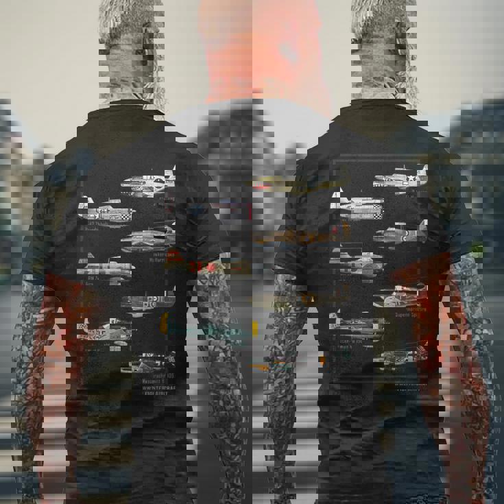 第二次世界大戦 ウォーバード戦闘機 航空機 メンズTシャツ バックプリント 高齢者への贈り物