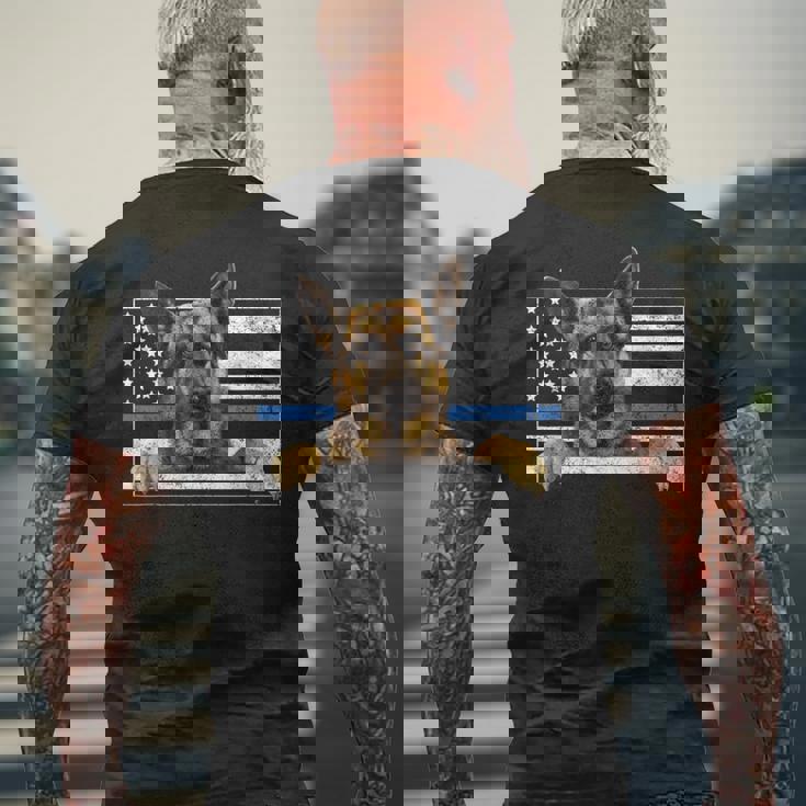 細いブルーライン K9 ジャーマンシェパード 犬 警察官 メンズTシャツ バックプリント 高齢者への贈り物