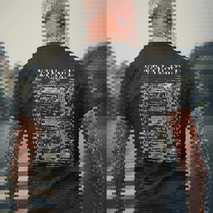 自動ピストル 拳銃 銃器 ヴィンテージガン 特許プリント メンズTシャツ バックプリント 高齢者への贈り物