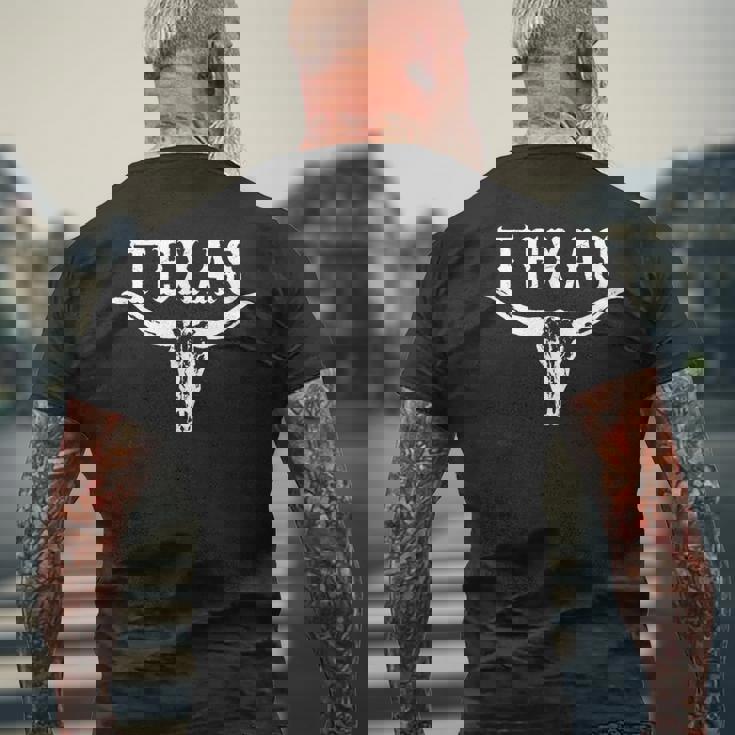 誇り高きテキサンズのためのテキサスロングホーン牛デザイン メンズTシャツ バックプリント 高齢者への贈り物