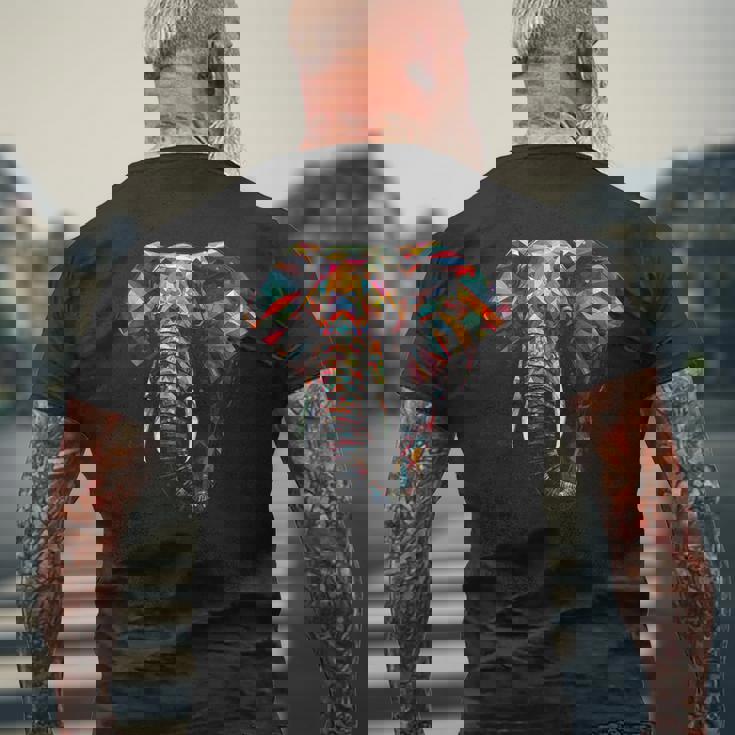 象 多角形 アートワーク メンズTシャツ バックプリント 高齢者への贈り物