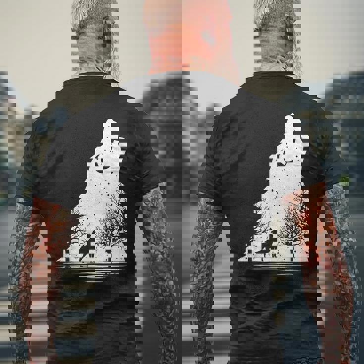 遠吠えするオオカミ 星空 オオカミモチーフ 男女兼用 メンズTシャツ バックプリント 高齢者への贈り物