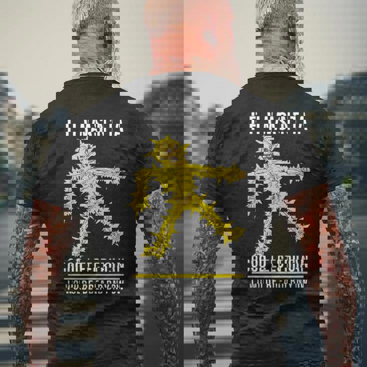 メンズ 電気技師が下手だったら骨が感電死する メンズTシャツ バックプリント 高齢者への贈り物