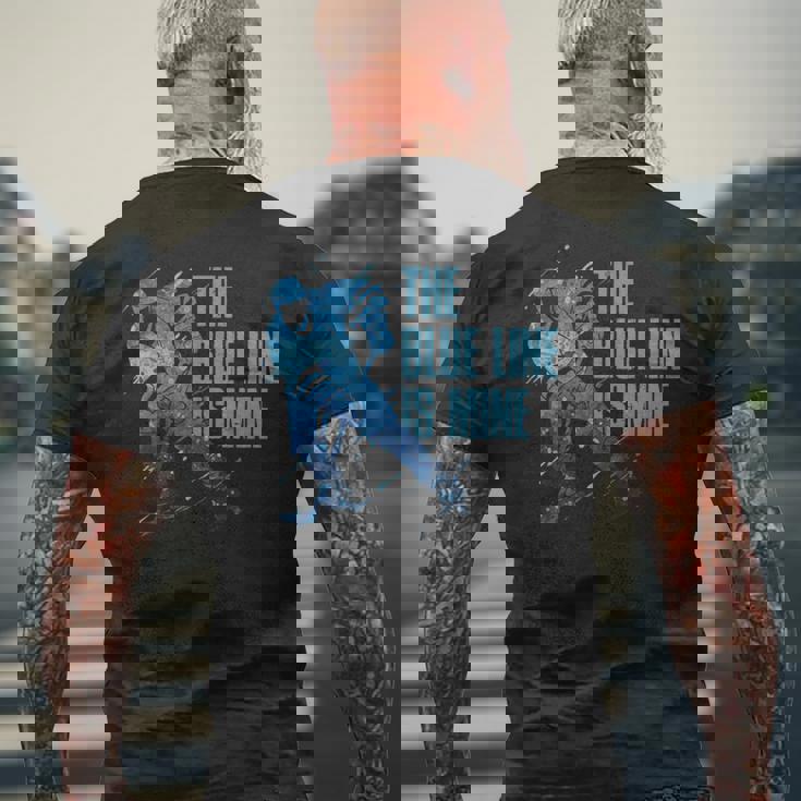 青い線は私のもの アイスホッケー メンズTシャツ バックプリント 高齢者への贈り物