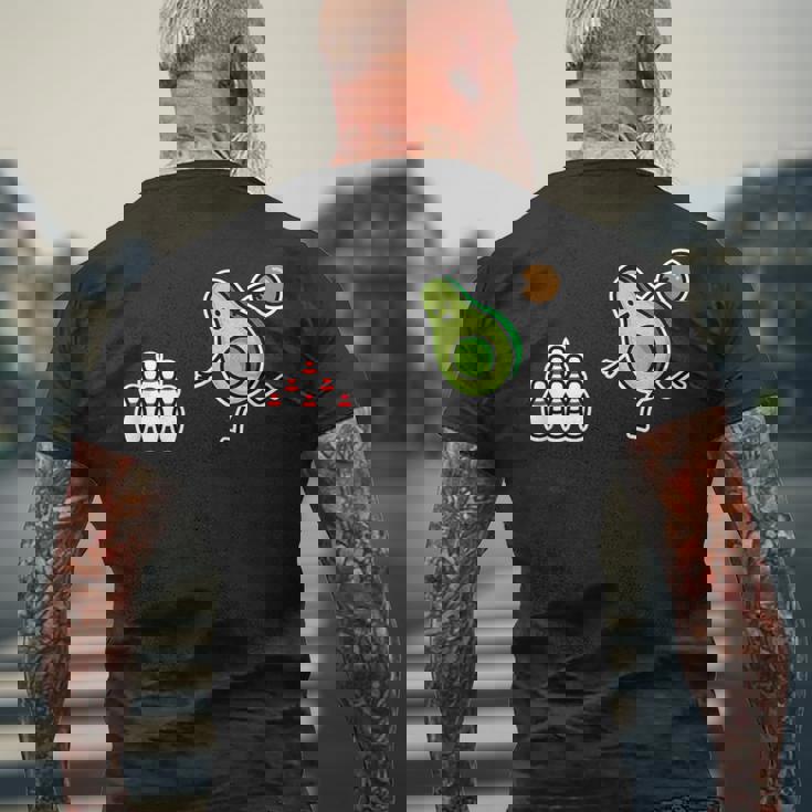 面白い アボカド カートゥーン ボウリング チーム ケグラー コーン ギフト メンズTシャツ バックプリント 高齢者への贈り物