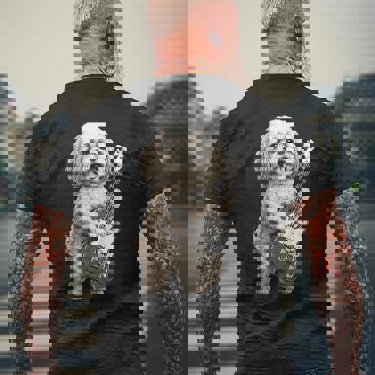 面白いtシャツ シーズー 犬 ギター イヌ メンズ 犬好き グッズ かわいい おもしろ 面白い 服 ネタ メンズTシャツ バックプリント 高齢者への贈り物