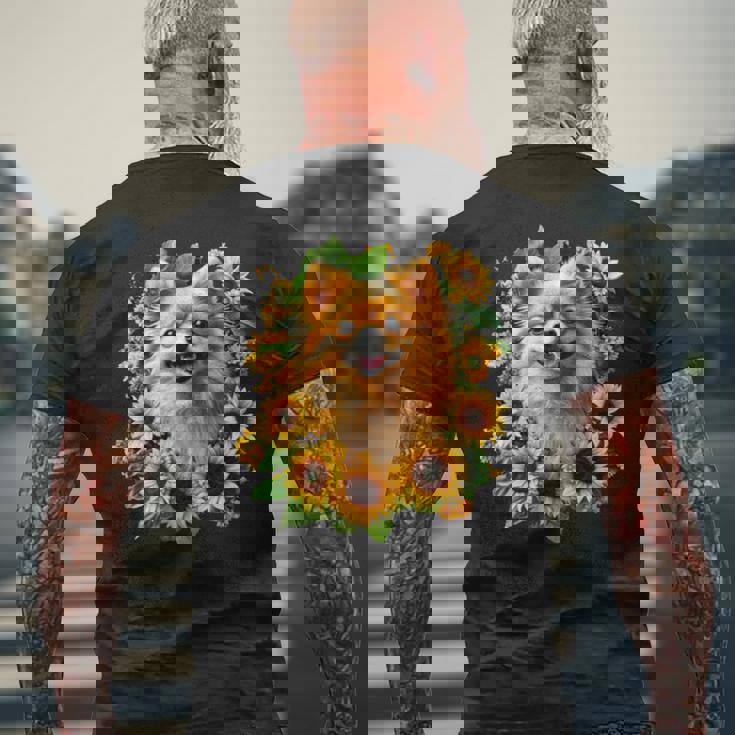 面白いtシャツ ポメラニアン ひまわり わんこ メンズ 犬好き グッズ かわいい おもしろ 面白い 服 ネタ 長袖tシャツ メンズTシャツ バックプリント 高齢者への贈り物