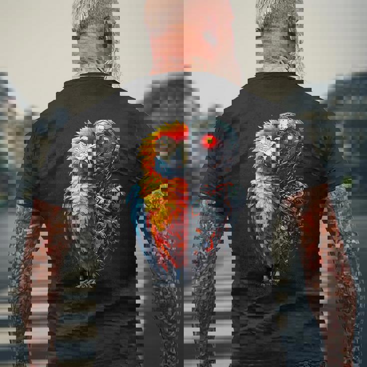 面白いオウムロボット動物愛好家サイボーグオウムロボット Robot Parrot Lover Cyborg Ai メンズTシャツ バックプリント 高齢者への贈り物