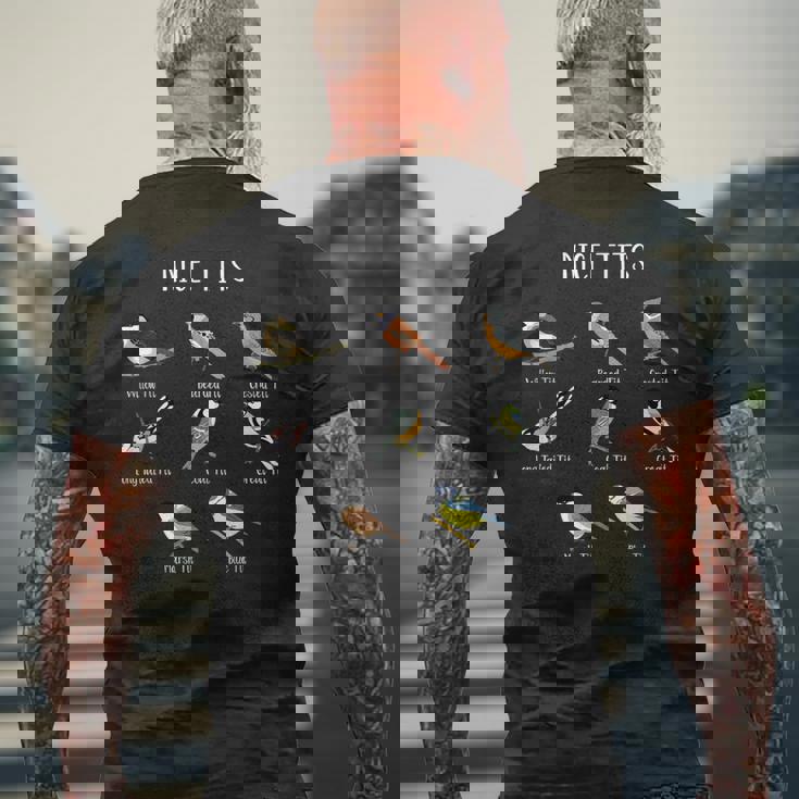 面白いバードウォッチング ユーモア おっぱいコレクション 素敵なシジュウカラ鳥 メンズTシャツ バックプリント 高齢者への贈り物