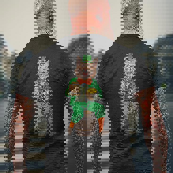 面白いレプラコーン猫、ハッピーセントパトリックデー メンズTシャツ バックプリント 高齢者への贈り物