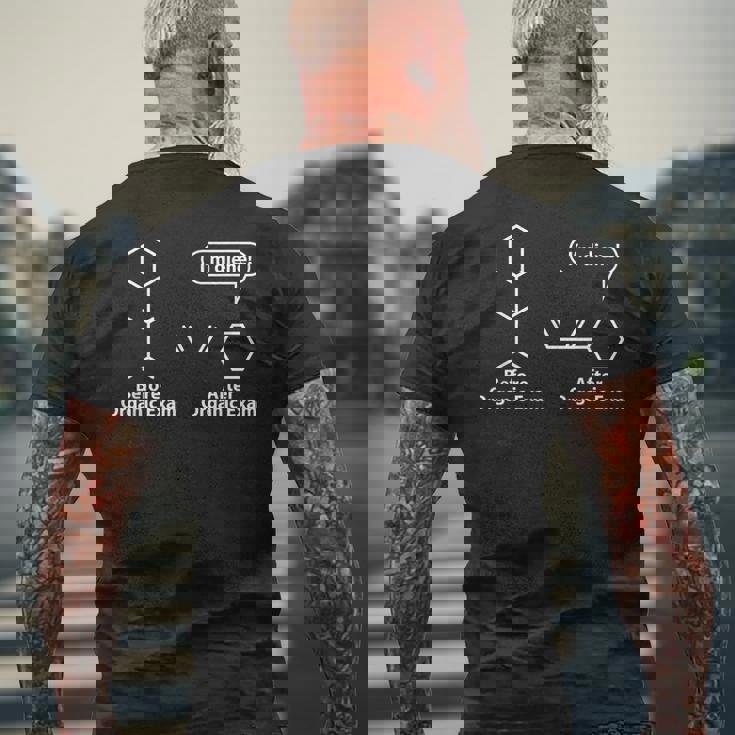 面白い駄洒落-有機化学試験後の前-私は奉仕する メンズTシャツ バックプリント 高齢者への贈り物