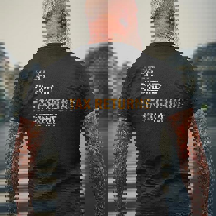 食べる睡眠確定申告繰り返し課税シーズン メンズTシャツ バックプリント 高齢者への贈り物