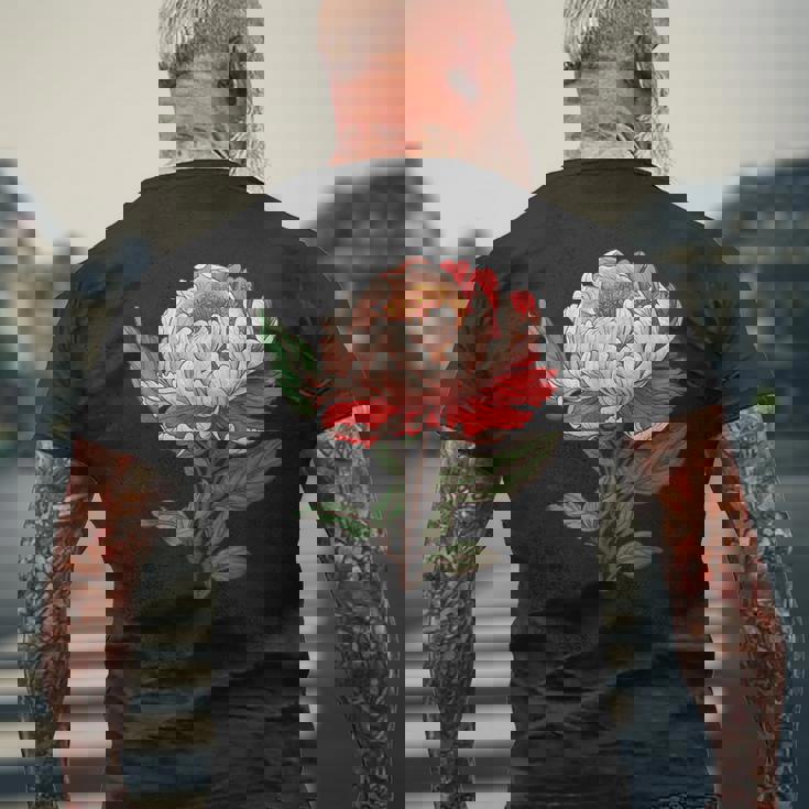 魅惑的な牡丹ブーケ メンズTシャツ バックプリント 高齢者への贈り物