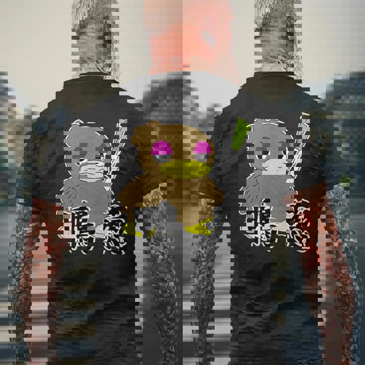 鴨が葱を背負って来る メンズTシャツ バックプリント 高齢者への贈り物