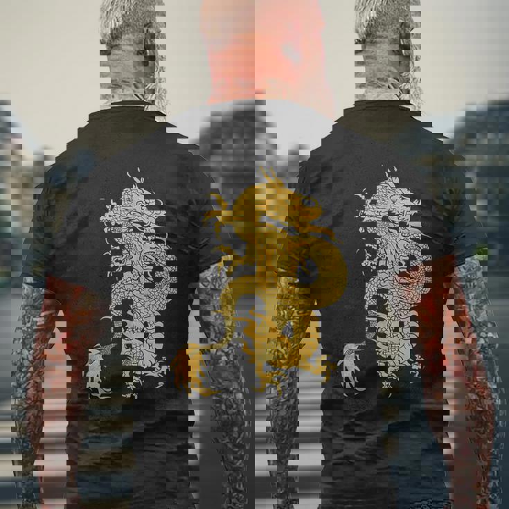 黄金龍 龍 幸運 富裕 幸せ 星 メンズTシャツ バックプリント 高齢者への贈り物