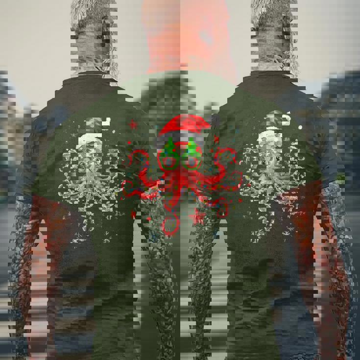 Octopus Glasses Santa Hat Christmas Light Ocean Xmas Men's T-shirt Back Print Gifts for Old Men