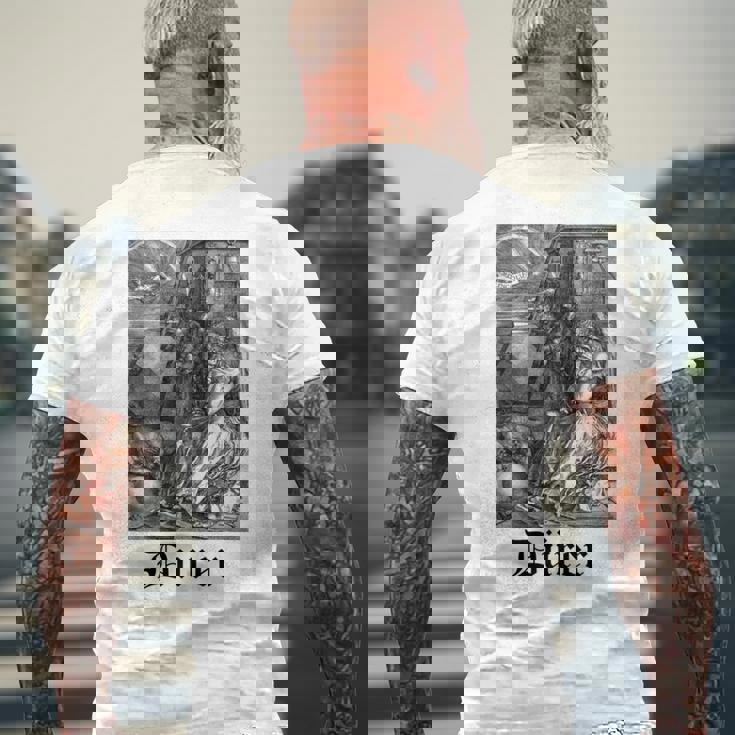 Albrecht Dürer Durer クリスチャンアート メランコリア ホワイト 長袖tシャツ メンズTシャツ バックプリント 高齢者への贈り物