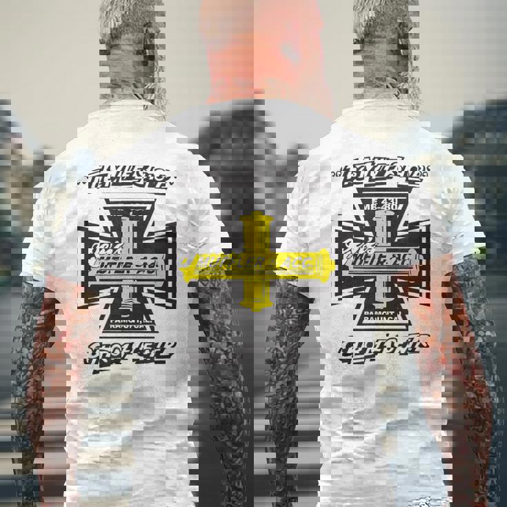 Gene's Mufflers アイアンクロス メンズTシャツ バックプリント 高齢者への贈り物