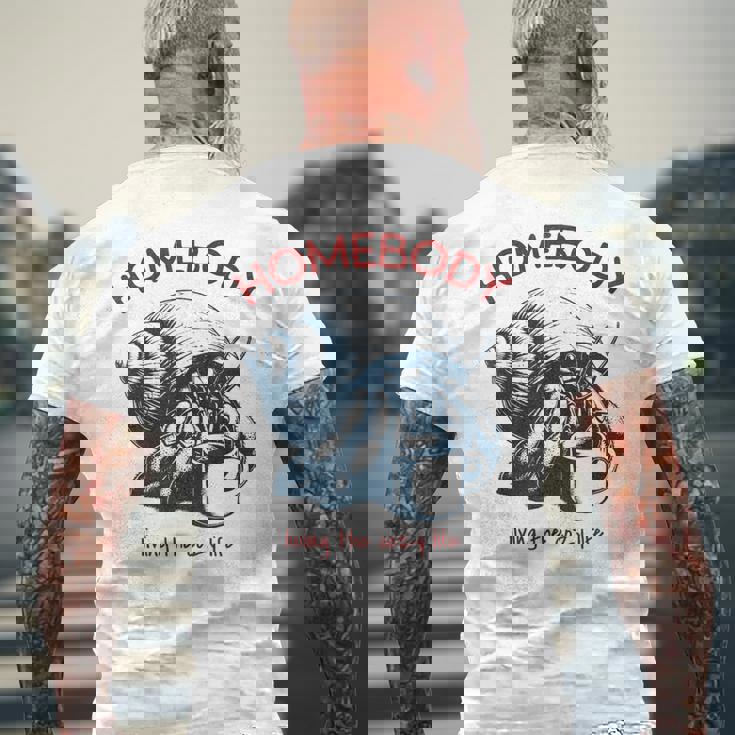 Homebody 居心地の良い生活 面白いヤドカリとコーヒー メンズTシャツ バックプリント 高齢者への贈り物