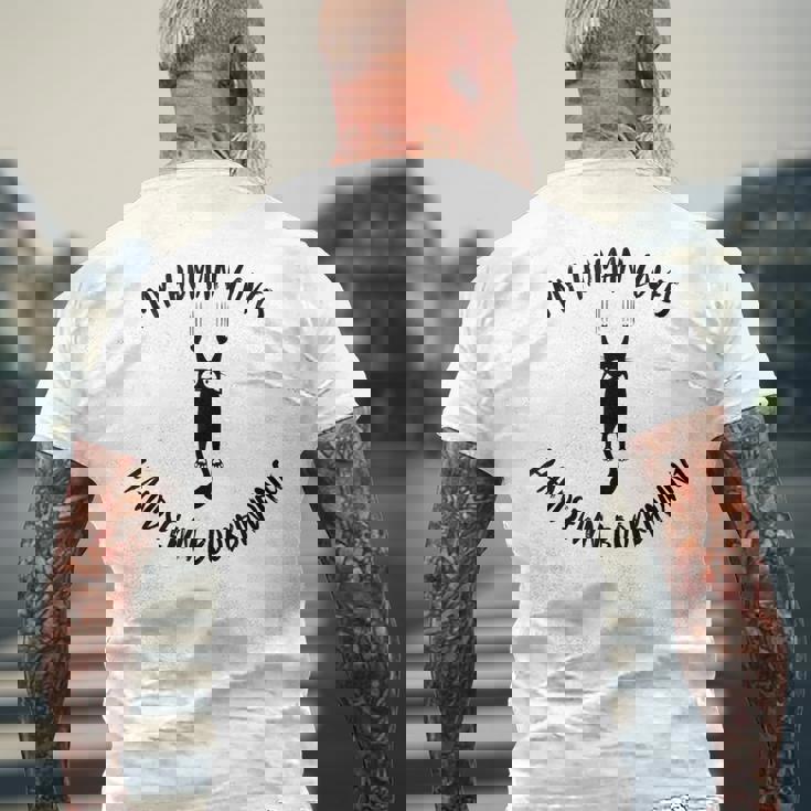 My Human Loves Handsewn Bookbinding Cat Parent Hobby Lover Tank Top Men's Back Print T-Shirt Gifts for Old Men