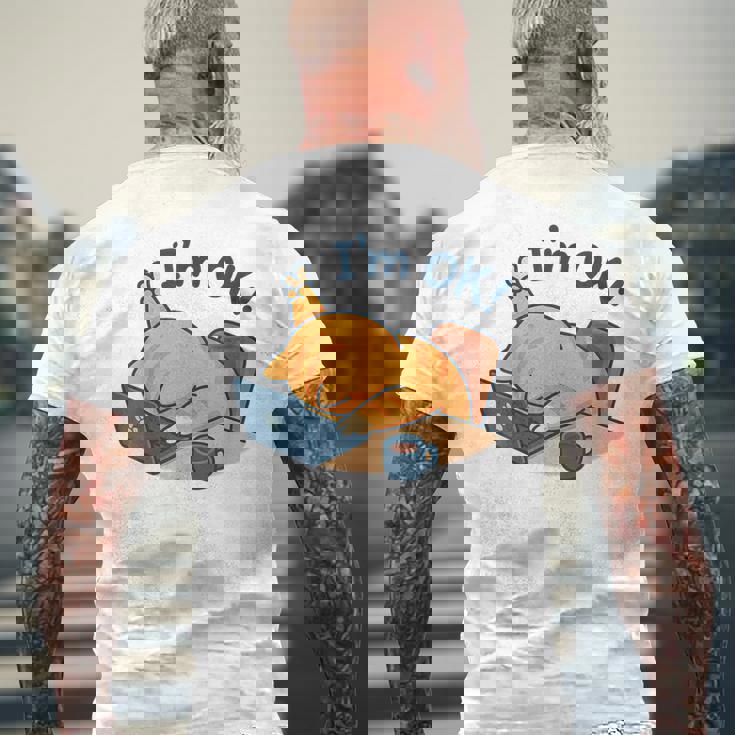 I'm Ok おかしな猫 在宅勤務 コーヒーミーム メンズTシャツ バックプリント 高齢者への贈り物