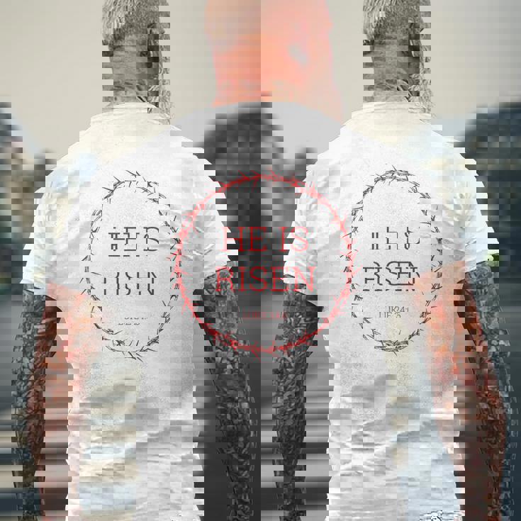 He Is Risen – イエス・キリストの復活イースター聖書の一節 メンズTシャツ バックプリント 高齢者への贈り物