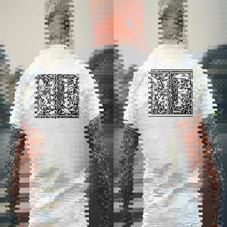 Mf イニシャルm F 名前 姓 オノマスティクス オノマトジー メンズTシャツ バックプリント 高齢者への贈り物