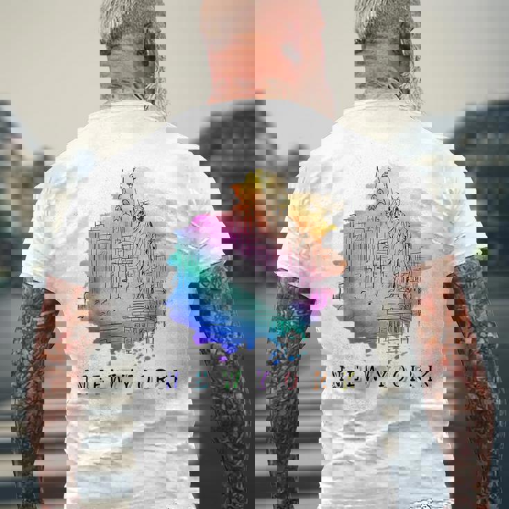 Nyc ニューヨークシティスカイライン 自由の女神 メンズTシャツ バックプリント 高齢者への贈り物