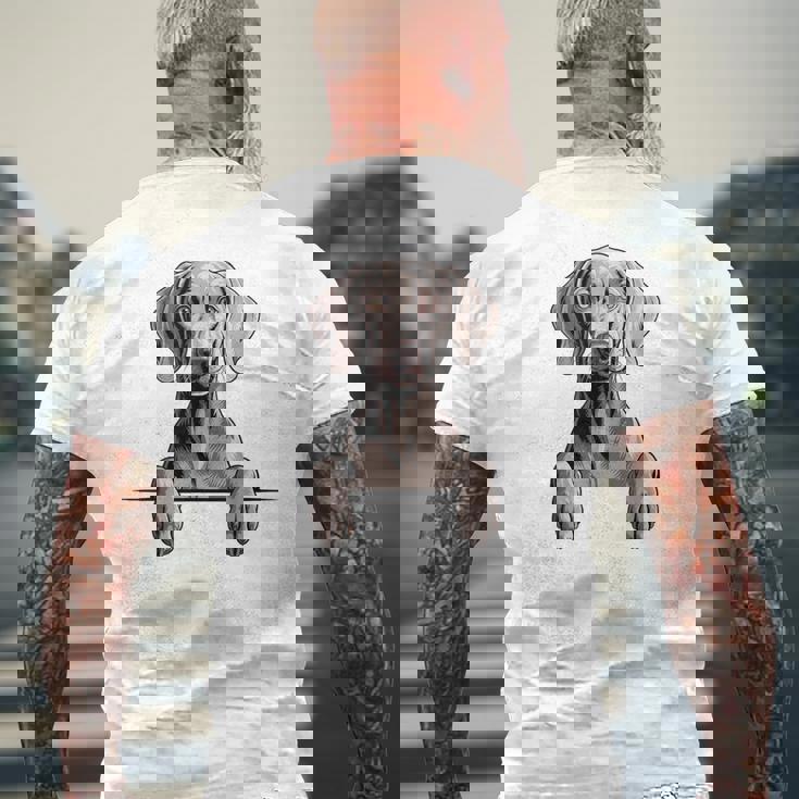 Weimaraner 面白い 覗き見ポケット 子犬 犬好き メンズTシャツ バックプリント 高齢者への贈り物