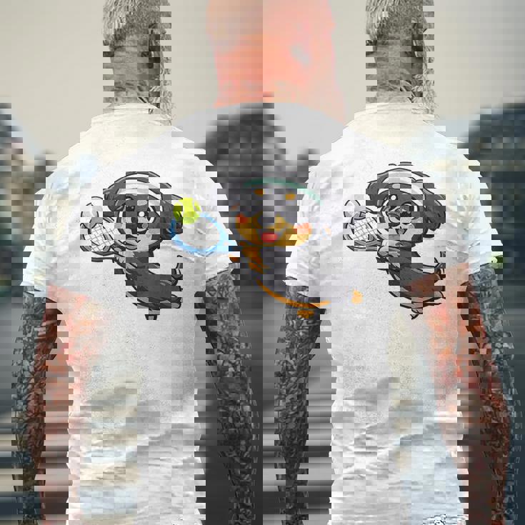 かわいい犬のテニス漫画アート メンズTシャツ バックプリント 高齢者への贈り物