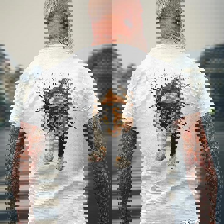 その壁を打ち破れ 三毛猫 福猫 面白 メンズTシャツ バックプリント 高齢者への贈り物