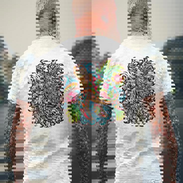 アロハ ウミガメ ハワイアン ホヌ フラワー ウェーブ オーシャン メンズTシャツ バックプリント 高齢者への贈り物