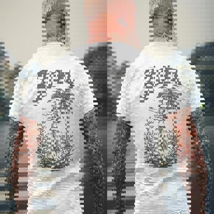 アロハ レトロ ハワイ ヤシの木 ルアウ ダンサー シルエット トロピカル メンズTシャツ バックプリント 高齢者への贈り物