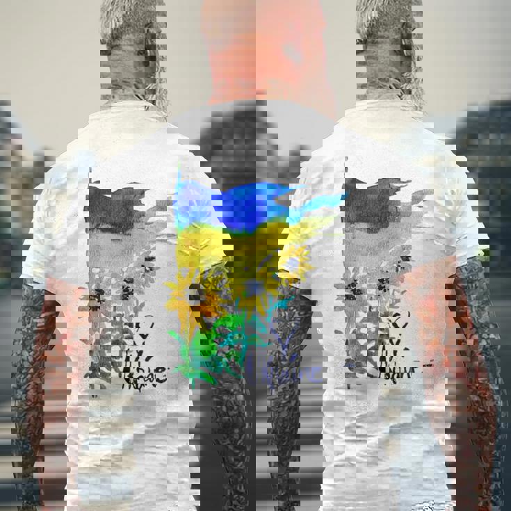 ウクライナ国旗 ひまわりの愛 ウクライナの強い服 メンズTシャツ バックプリント 高齢者への贈り物